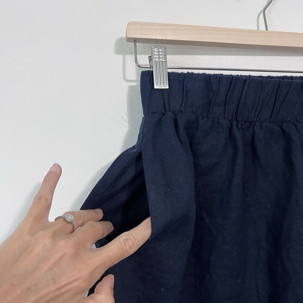Quince 100% European Linen Maxi Skirt Deep Navy XS Side Slit Pockets Coastal - Picture 4 of 13